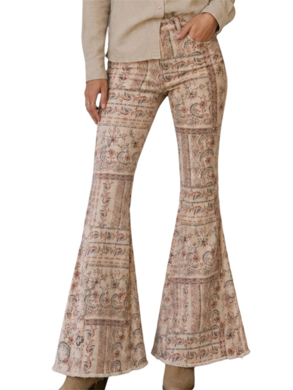 size 25 Shyanne Paisley Americana Flare Jeans Boho Bell Bottoms